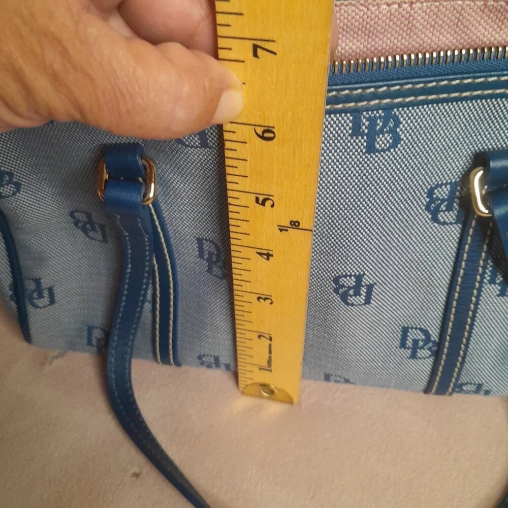 Dooney & Bourke Signature Canvas DB Monogram Small Barrel Shoulder Bag Blue - Picture 9 of 10